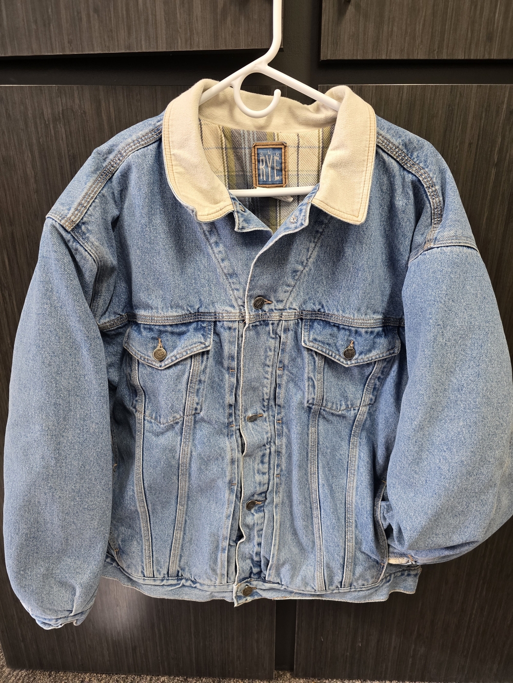 Vintage Old Rye Blanket Lined Denim Trucker Jacket XL Corduroy Collar Plaid